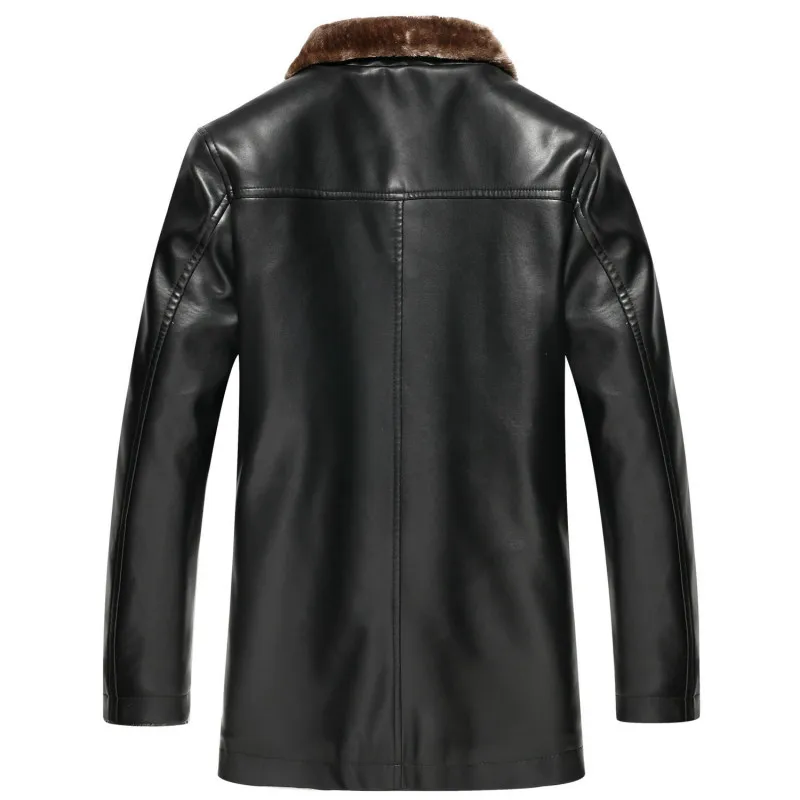 YuWaiJiaRen зимняя кожаная куртка длинная Мужская Повседневная модная с отложным