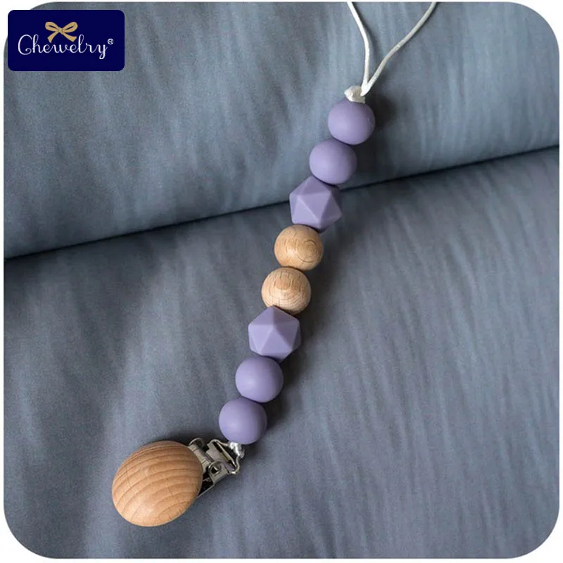 Lilac Clip 1 шт., детский силиконовый прорезыватель, Соска с зажимом, цепочка, пищевой сорт, силиконовые бусины-прорезыватели, деревянные грызуны, детские товары, игрушка для кормления - Цвет: Lilac Clip
