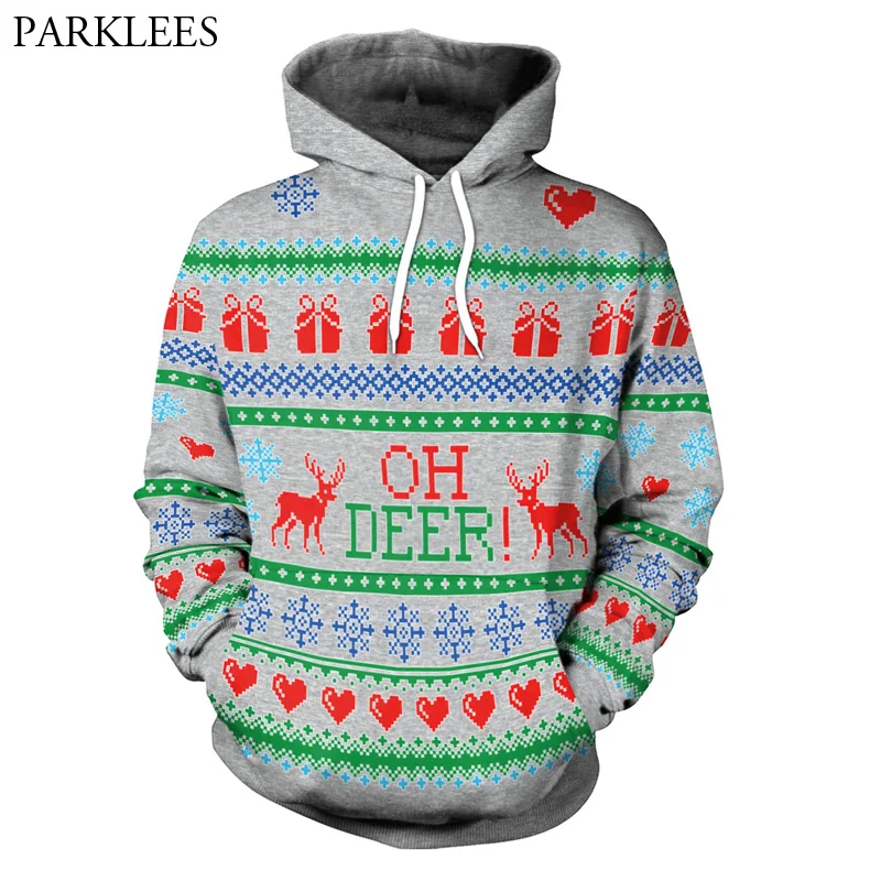 Повседневные Рождественские толстовки для мужчин/женщин серые полосатые с