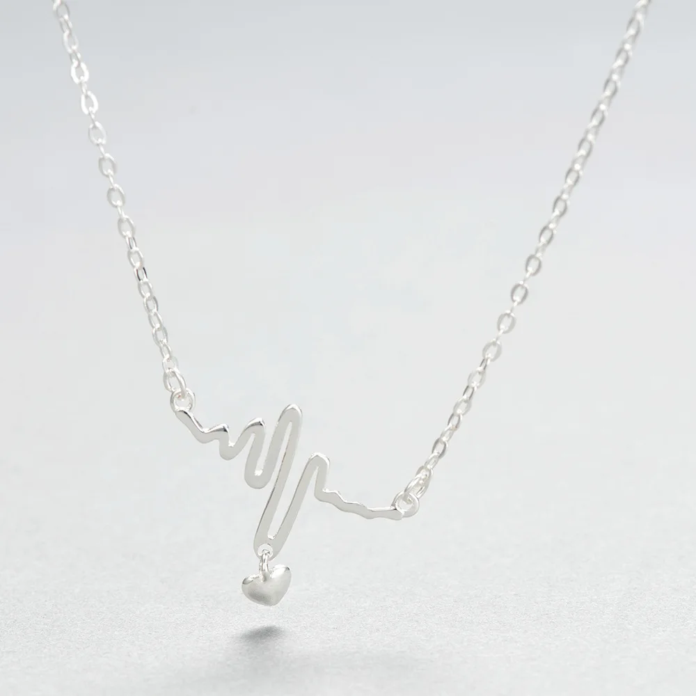 Сердце электрокардиограмма женская подвеска цепочка 100% стерлингового серебра 925