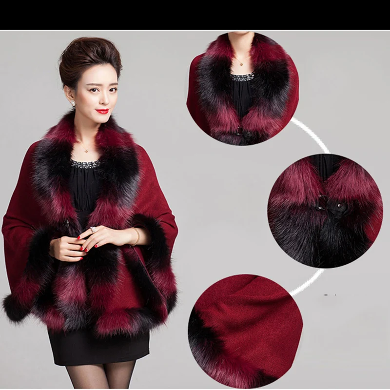 Новинка 2020 модная шерстяная кашемировая накидка из искусственного лисьего меха