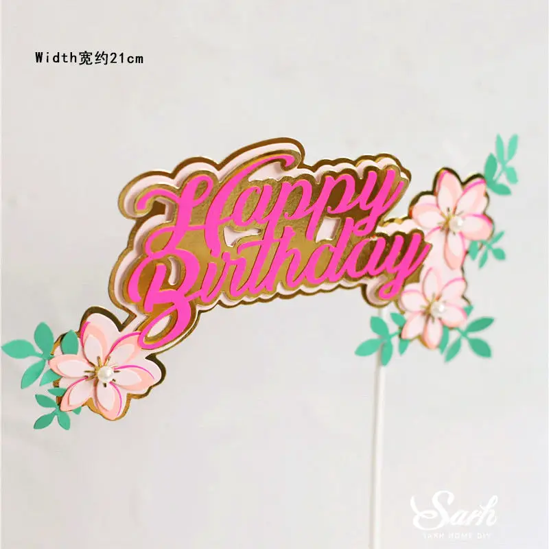Flower birthday A Ins Sika Deer Fawn Decoration Double Layer Flower Cake Toppers for Children Birthday Party Wedding Baking Supplies Sweet Gift - Color: Flower birthday A