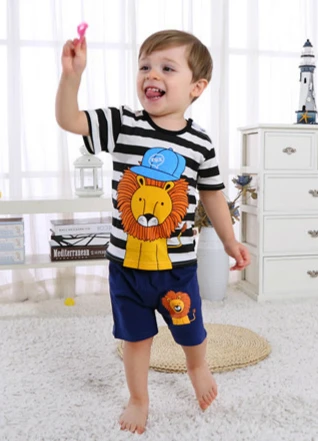 Одежда для новорожденных мальчиков Летняя рубашка в полоску с рисунком + штаны