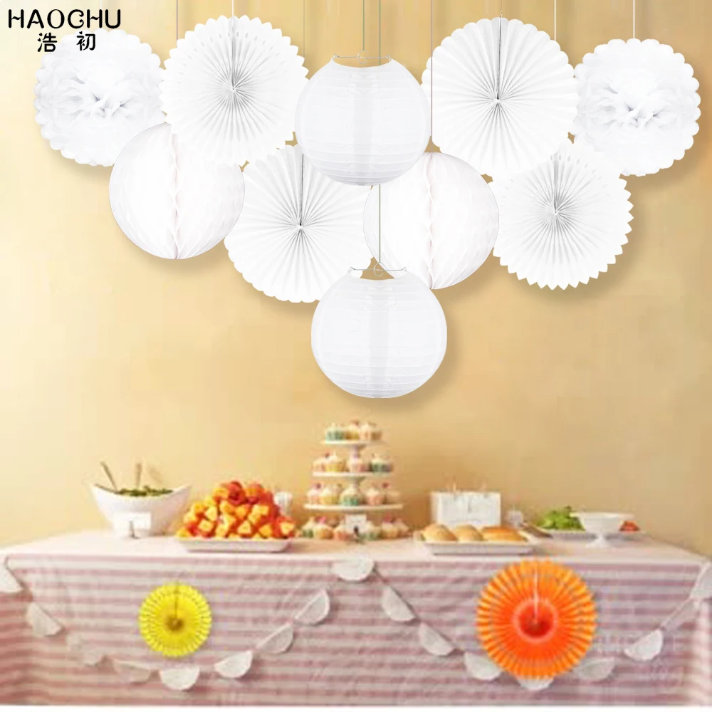 10 шт./лот Микс бумага круглый подвесной фонарь/цветы/веер украшение на день