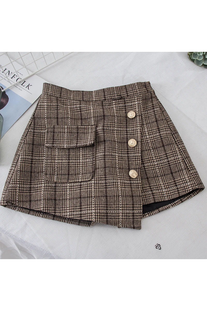 Новинка 2018 модная женская юбка шорты в клетку шерстяные новинка на осень и зиму