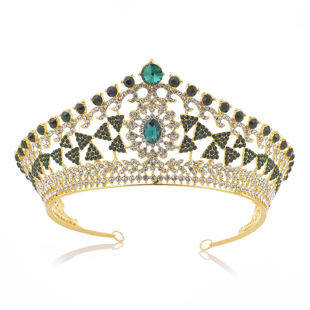 

Luxury Round Crystal Rhinestone Wedding Tiaras Bridal Hair Accessories Princess Crown for Cake Topper Festival Party Prom Gift