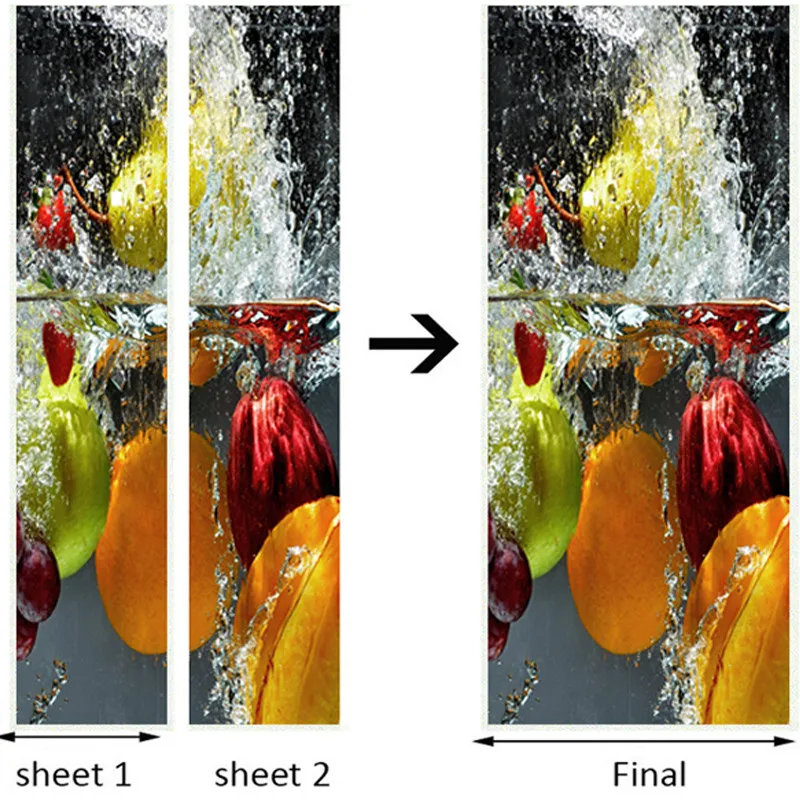 PVC Self-Adhesive Door Sticker 3D Stereo Fruit Wallpaper Kitchen Restaurant Waterproof Wall Door Sticker 3D Murals Home Poster