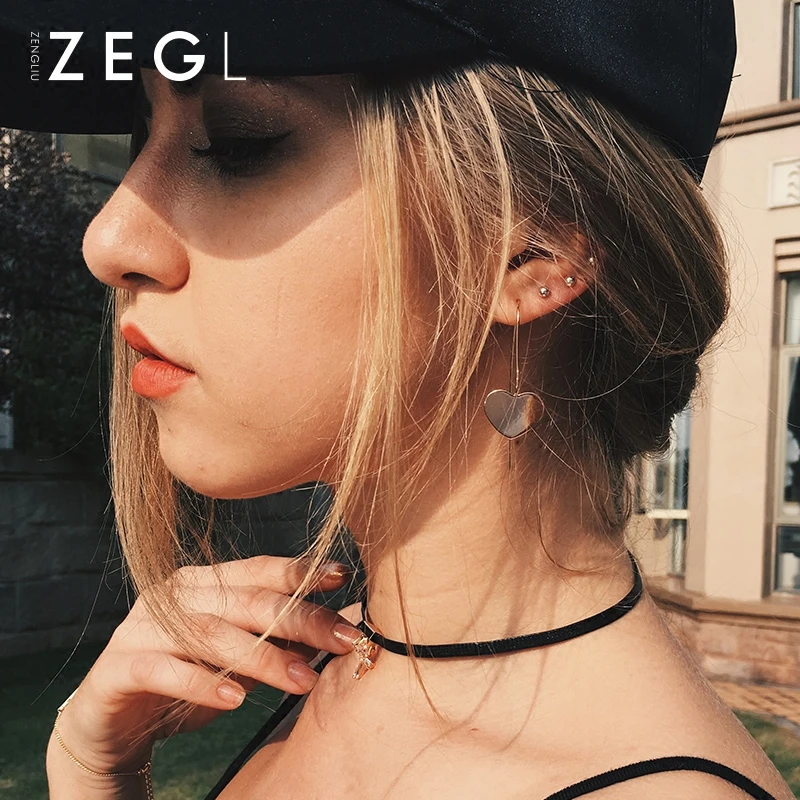 Женские простые серьги ZEGL темпераментные длинные в форме сердца ювелирные