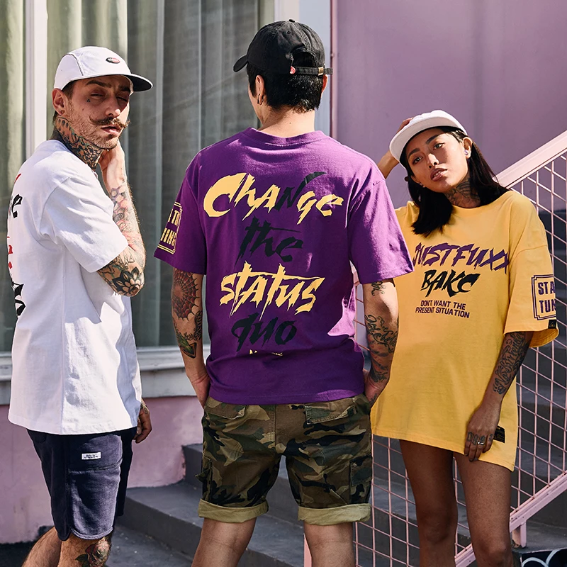 High street tide brand hip hop short-sleeved t-shirt men and women round neck loose T-shirt BF style half-sleeved T- shirt | Мужская