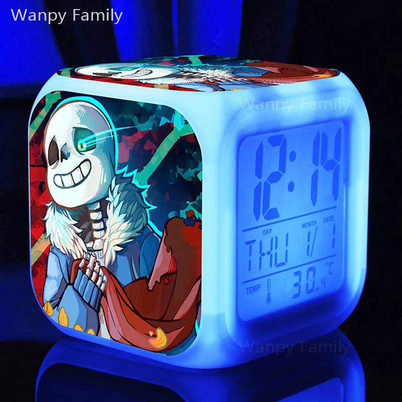 [Wanpy family] Горячая игра «Undertale» цифровой будильник для детей подарок на день рождения прикроватный Рабочий стол изменение цвета будильник - Цвет: Черный