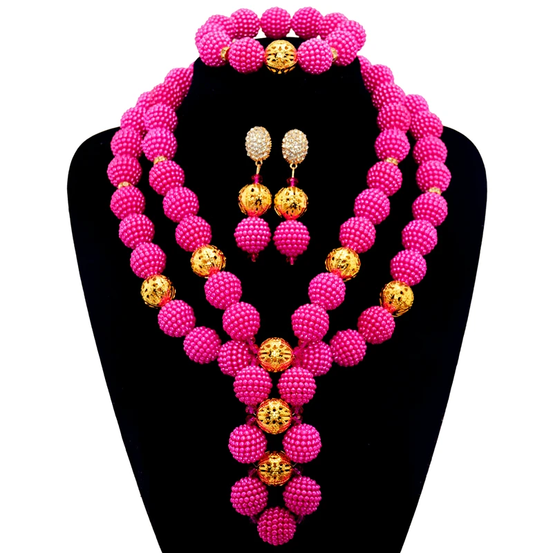 Бесплатная доставка розовый Африканский бисер комплект ювелирных изделий