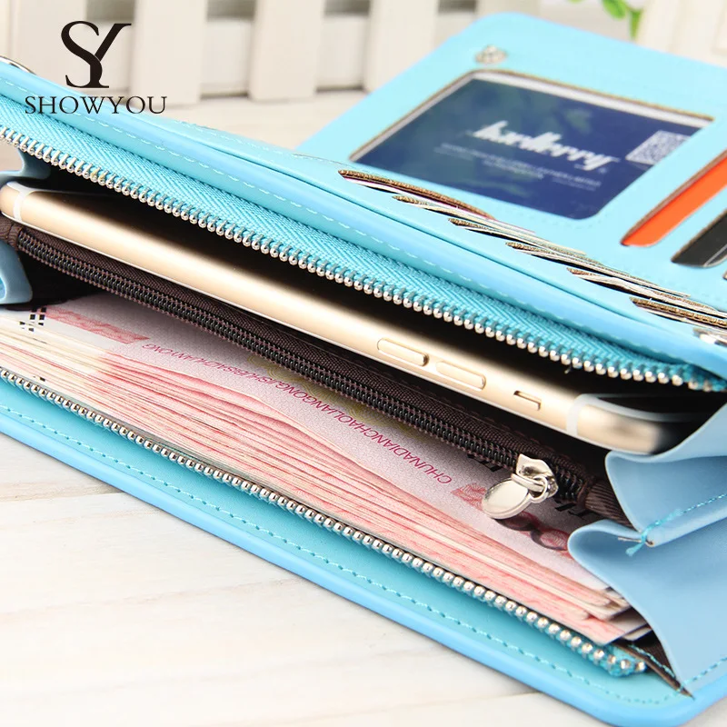 Роскошные брендовые кожаные кошельки для телефона женские длинные на молнии