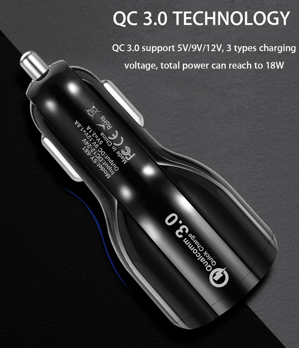 Автомобильное зарядное устройство QC 3 0 с двумя портами USB быстрая зарядка для LG