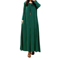 plus size women long cotton dresseses full sleeve autumn winter lady long clothes casual loose fashion women dresses round neck