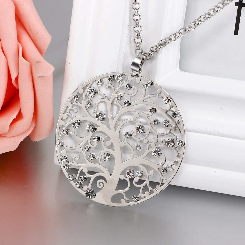 Женское Ожерелье с кулоном Древо жизни длинная цепочка серебристого цвета
