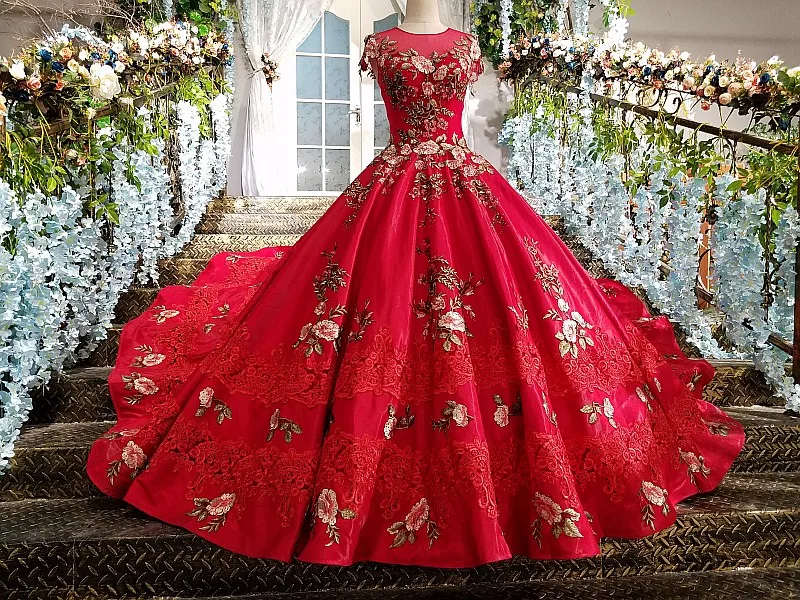 LS00202 красное вечернее платье зашнуруйте назад кружевное бальное с короткими