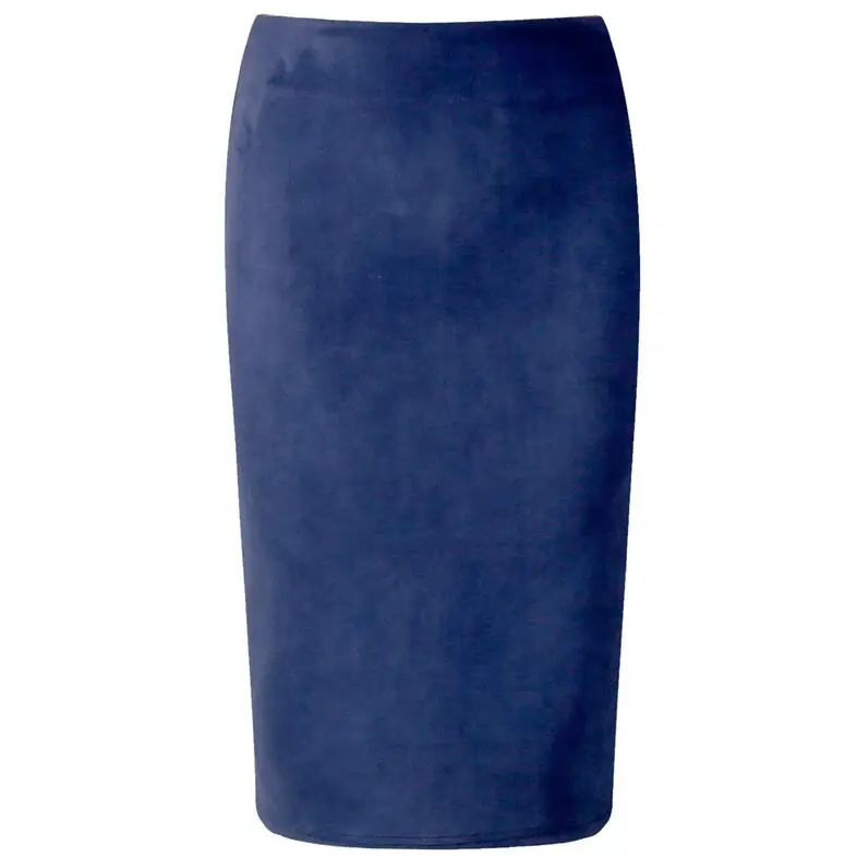 Navy blue Летняя офисная Сексуальная Женская замшевая юбка-карандаш с высокой талией средней длины, Женская облегающая сексуальная розовая серая юбка большого размера XXL Jupe Femme S0807 - Цвет: Navy blue