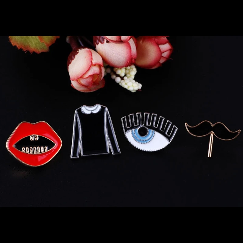 Броши TAFREE с бородой глазами одеждой лацканами в форме красных губ броши из
