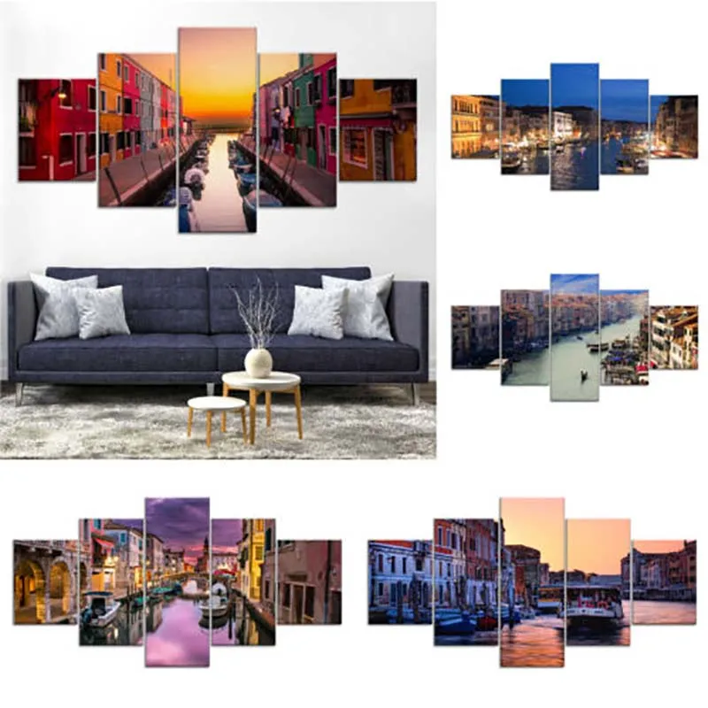 Картины на холсте домашнее украшение 5 панелей Венецианский канал постер с