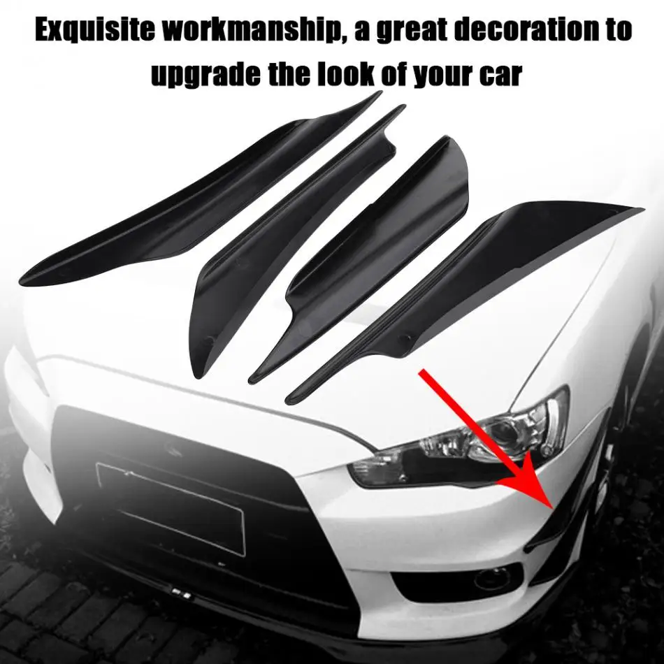 4pcs Car Front Bumper Deflector Lip Splitter Fins Canards Body Spoiler Front Bumper Lip Splitter Fin Air Knife black Universal