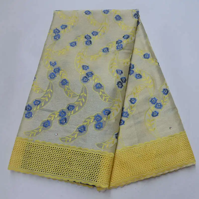 Африканская швейцарская кружевная ткань желтого цвета тяжелая вышивка 2018