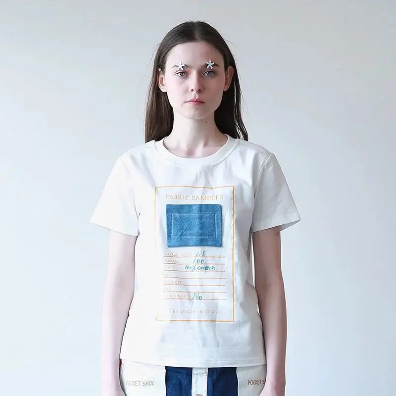 Женская футболка Bebobsons белая свободная с коротким рукавом и круглым вырезом|tee