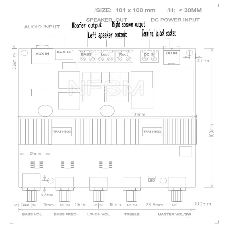 Kaolanhon 100 Вт + 50 * 2 DC12 24V TPA3116 1 Высокая мощность HIFI Цифровой усилитель плата супер