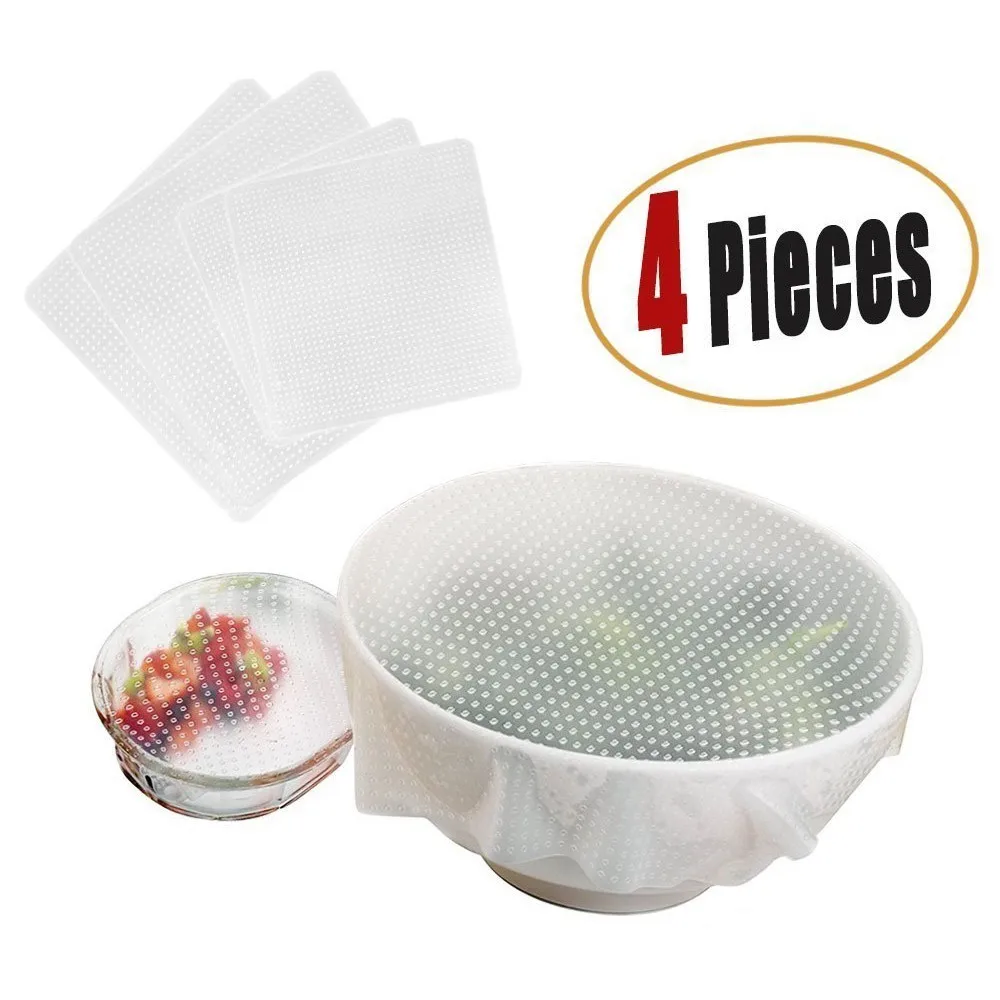 4 шт.. Многоразовые пищевые силиконовые пакеты для хранения Saran wrap кухонные