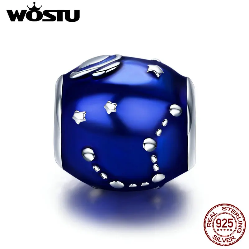 WOSTU, модный,, 925 пробы, серебряный, галактика, звезда и луна, голубой, эмаль, бусины, подходят к оригинальному браслету, сделай сам, ювелирное изделие CQC444