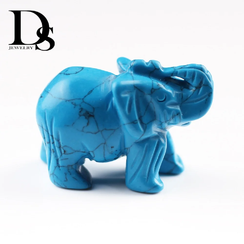 Натуральный голубой бирюзовый статуэтка слона хрустальные подвески Howlite Резные