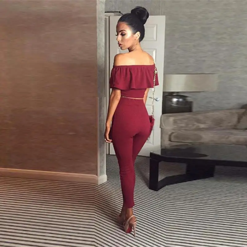 

Womens Two Piece Bodycon Jumpsuit Bodysuit Club Wear Jumpsuit Ruffle Off Shoulder Combinaison Femme Lj7343c