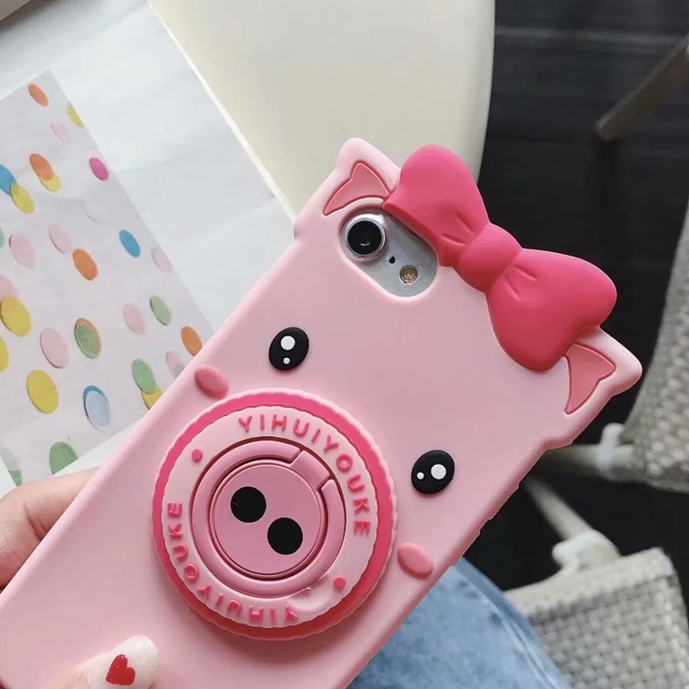 For iphone 6 7 8 Plus 3D Vivid Pink Pig silicone case for XS MAX XR silica gel antibreak cover cartoon holder funda | Мобильные