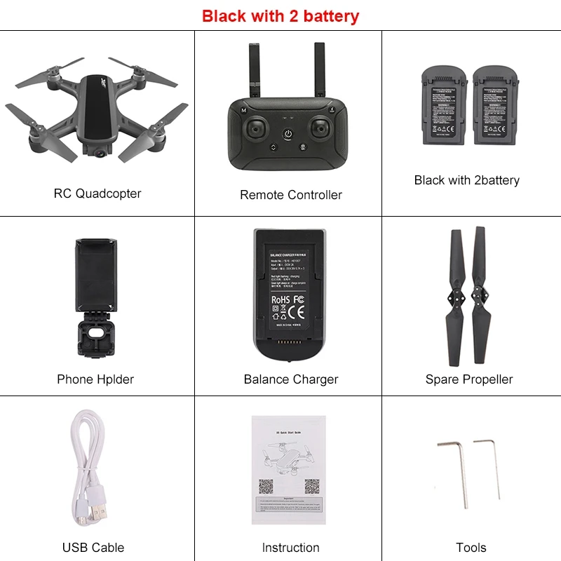 Black with 2 battery JJRC X9 Heron gps 5G WiFi FPV с камерой 1080P оптическое позиционирование потока высота удержания Радиоуправляемый Дрон Квадрокоптер RTF VS M69 - Цвет: Black with 2 battery