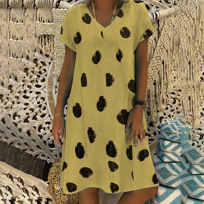 Летнее платье женское большого размера с коротким рукавом Модное Длинное