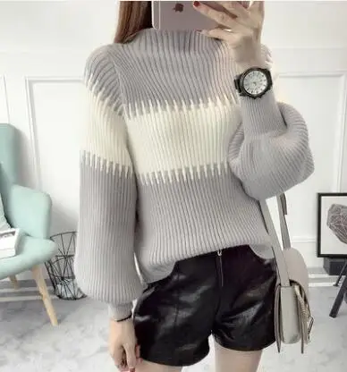 Sweaters Turtleneck Full Sleeve Regular Pullovers Lantern Geometric Standard Winter Women Fashion 2018 Casual | Женская одежда