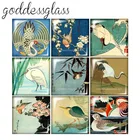 Чернильная живопись кран птицы мандаринки утки 12 мм20 мм25 мм30 мм квадратный фото стекло кабошон демонстрация плоская задняя модель FB0010