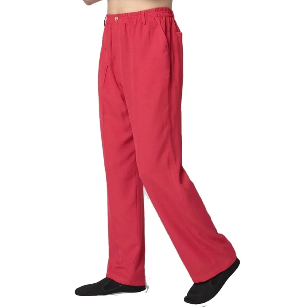 Мужские брюки кунг-фу красные китайские из хлопка и льна M L XL XXL XXXL WNS031810 | Мужская