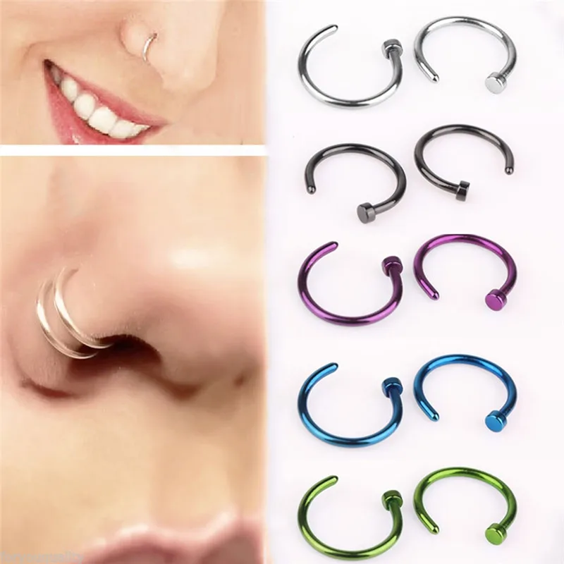 

Imixlot 2 Pcs Small Thin 316L Surgical Steel Opening 5 Colors Nose Ring For Women Men Sexy Fake Nose Ear Hoop Jewelry