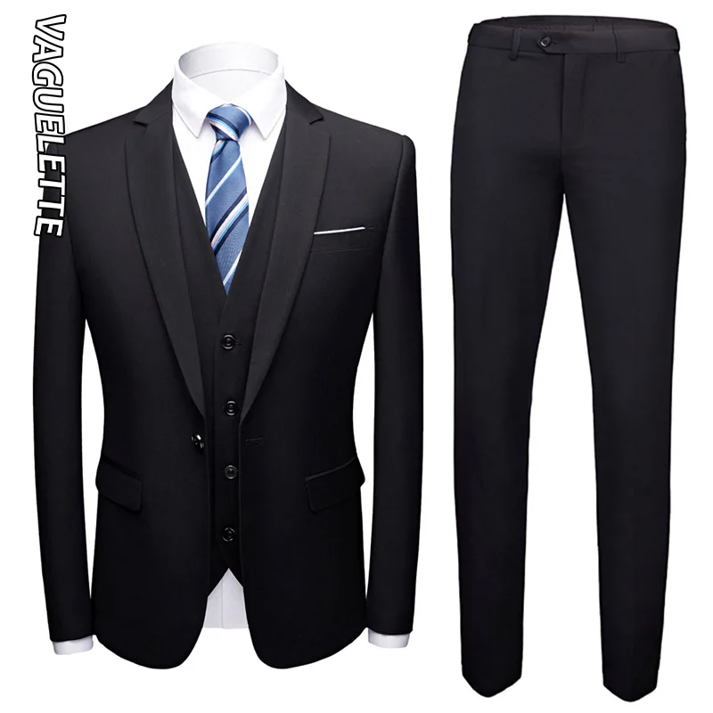 Black 1 Button VAGUELETTE черный и Королевский синий свадебный мужской костюм белый приталенный сценический костюм Homme официальный однотонный серый костюм из 3 предметов со штанами - Цвет: Black 1 Button