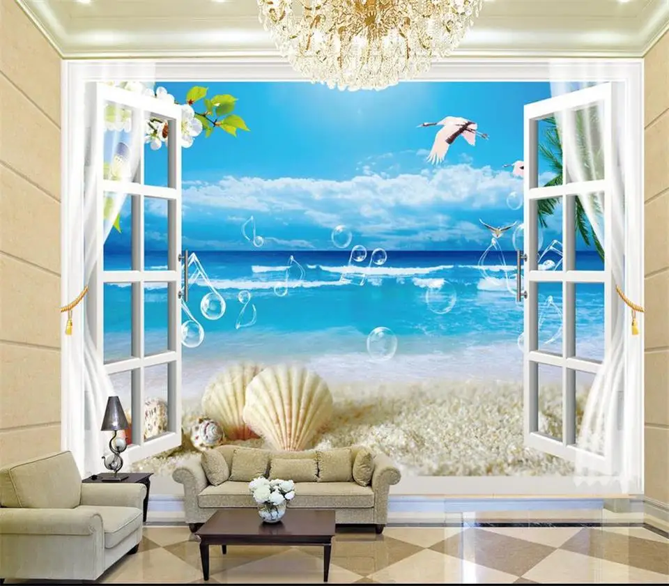 

Пользовательские 3d фото обои для комнаты Фреска Окно из морской музыки пейзаж живопись Диван ТВ Фон нетканые обои для стены 3d