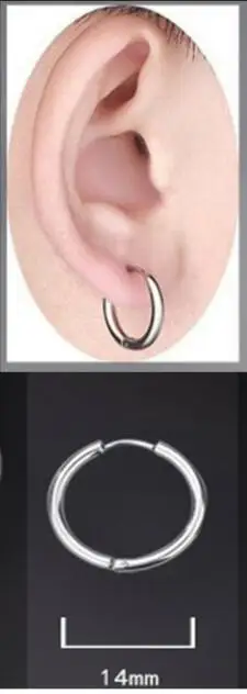 14mm Минималистичные круглые женские серьги, серебряные ювелирные изделия из нержавеющей стали, панк kpop, Мужская серьга, мужские серьги-кольца, подарок для девочек - Окраска металла: 14mm