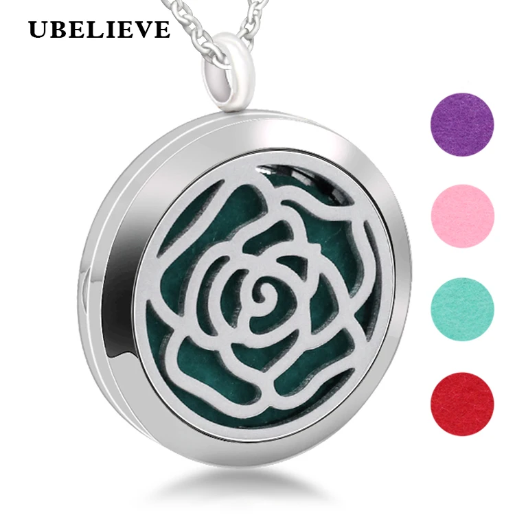 Диффузор с рисунком цветка Locket ароматерапия из нержавеющей стали Necklace Hollow Magnetic