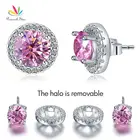 Павлин звезда 2,5 карат с закругленным носком; Цвета: розовый, Halo (съемный) Стад Твердые 925 пробы Серебряные серьги ювелирных изделий CFE8126