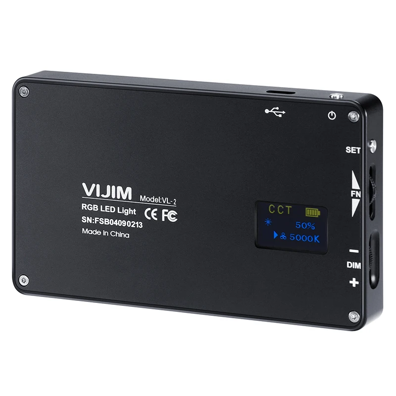 VIJIM VL-2 RGB LED Video Light 2500K-8500K Dimmable Lamp Photography Lighting for Sony Nikon DSLR Cameras