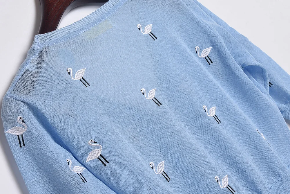 Тонкий женский кардиган с лебедями из ледяного шелка вязаный свитер Женский v