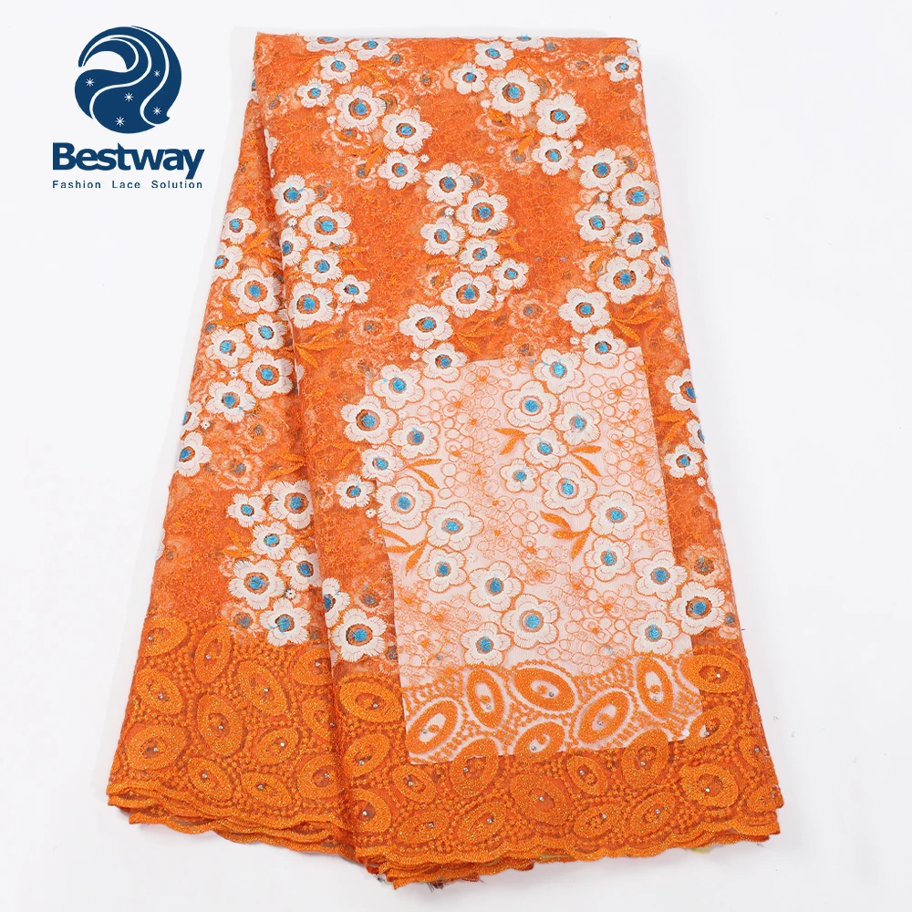 Кружевная ткань Bestway Корейская Цветочная вышивка французский тюль сетка