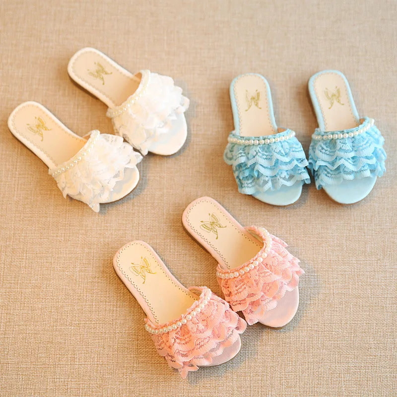 2019 fashion Summer shoes girls pearl lace slippers children sandals beach | Детская одежда и обувь