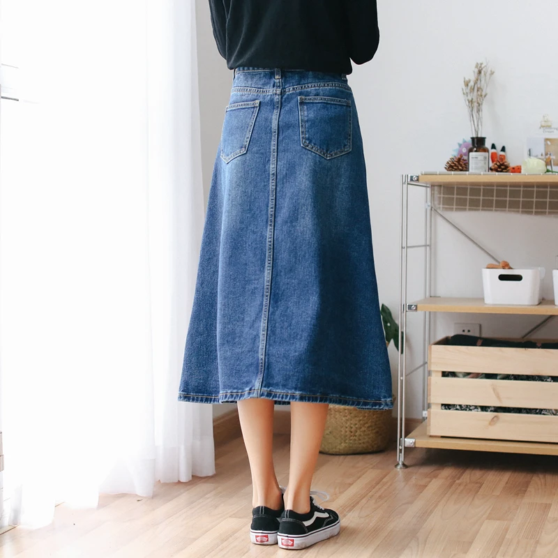 Летние джинсовые юбки женские с высокой талией длинные трапециевидной формы