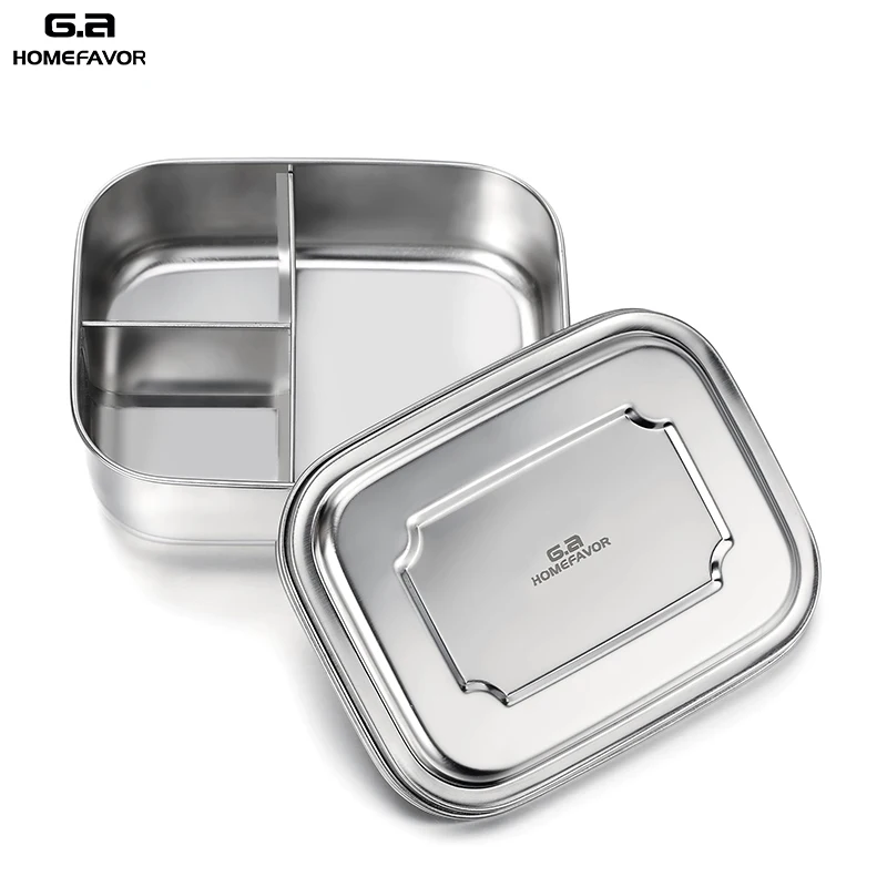 304 топ из нержавеющей стали Bento Ланч-бокс контейнеры для еды с 3 отделениями квадратный портативный контейнер для пикника 1800 мл/1000 мл