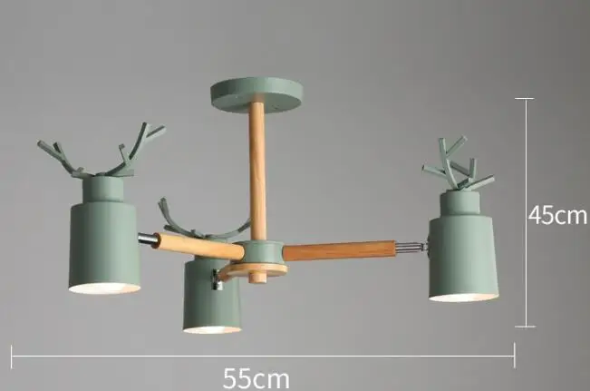 Green 3 lights Скандинавское бревно гостиной спальни люстра E27 led металлический абажур творческая личность кухня и ресторан теплый рога люстра - Цвет корпуса: Green 3 lights